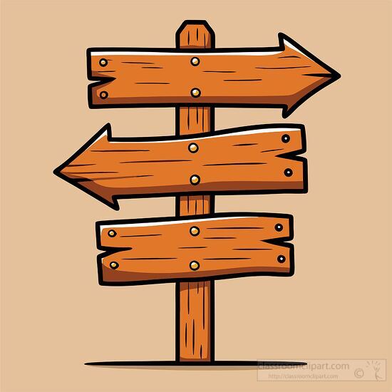 hand drawn rustic wooden signpost featuring two blank arrows