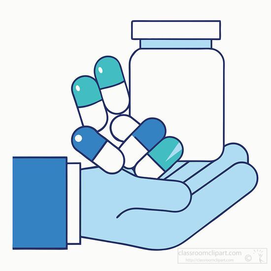 hand is holding blue and white pill capsules