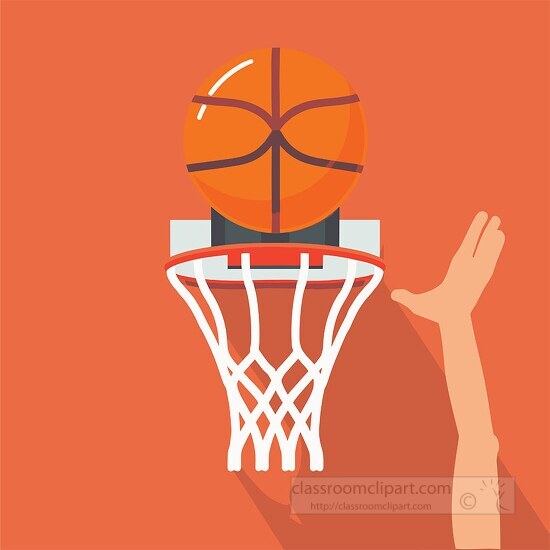 hand reaches upwards to place basketball in a hoop