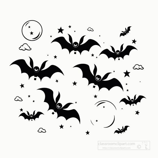happy bats with playful grins flying