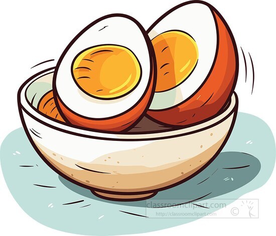 hard boiled egg cut in half in a bowl