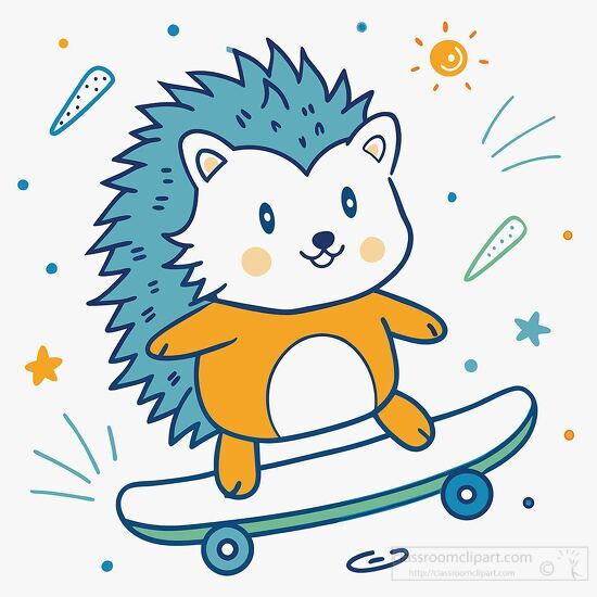 hedgehog riding a skateboard and surrounded by stars