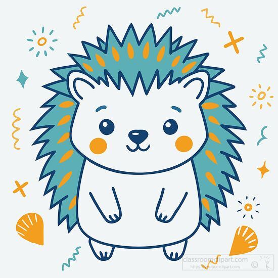 hedgehog with orange cheeks and blue spikes smiling