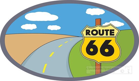 highway road in arizona with sign route 66 clipart