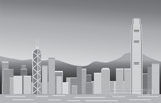 hong kong china city skyline sunset gray color clipart