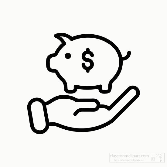 icon hand holding a piggy bank with a dollar sign