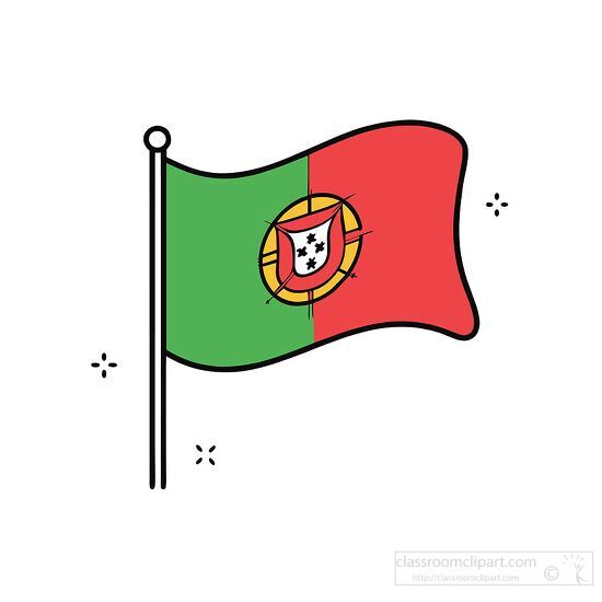 illustration flag of portugal waving in the wind hand drawn styl