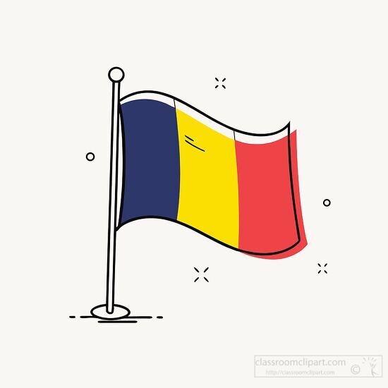 illustration flag of romania waving in the wind hand drawn style