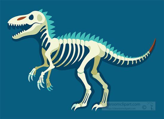 illustration of a dinosaur skeleton with a blue background clipa