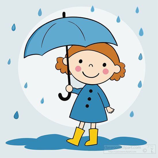 illustration of a girl with curly hair holding an umbrella