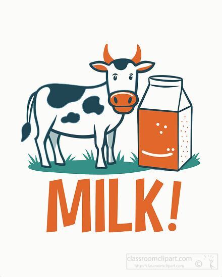 illustration shows a friendly cow next to a milk carton