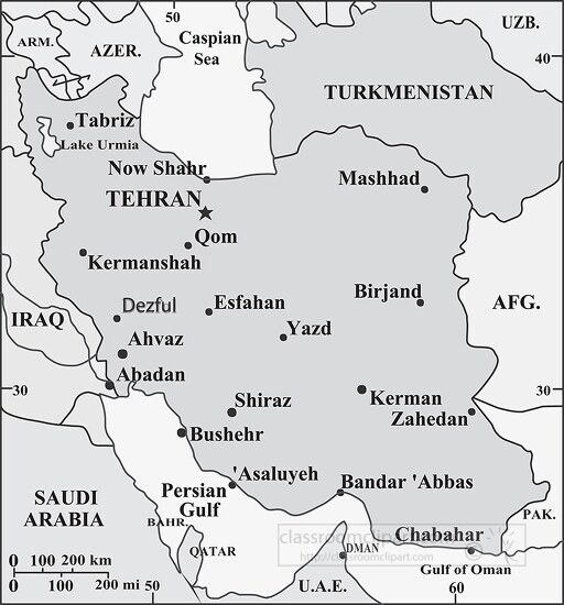 Iran country map gray color