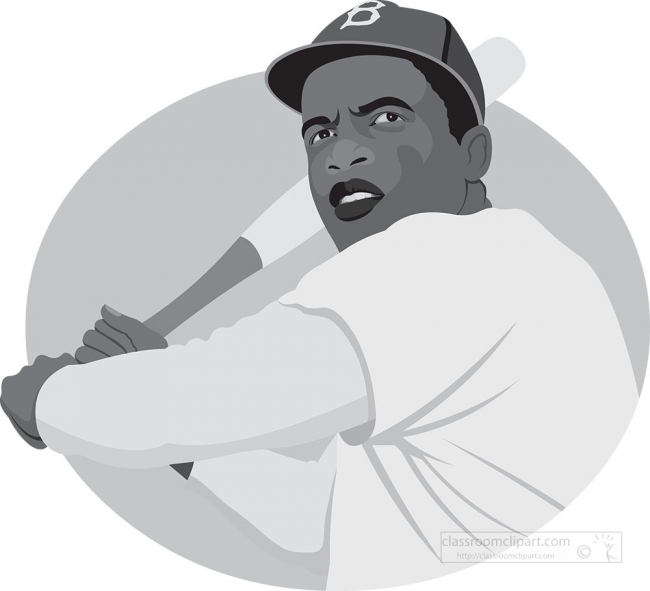 jackie robinson famous baseball player gray color clipart