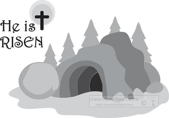 jesus is risen cave scene christian gray color clipart