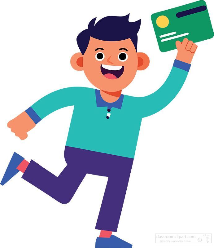 Joyful Man Holding a Bank Card Clipart