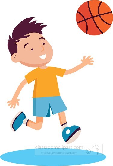 kid runs to catch large basketball clip art