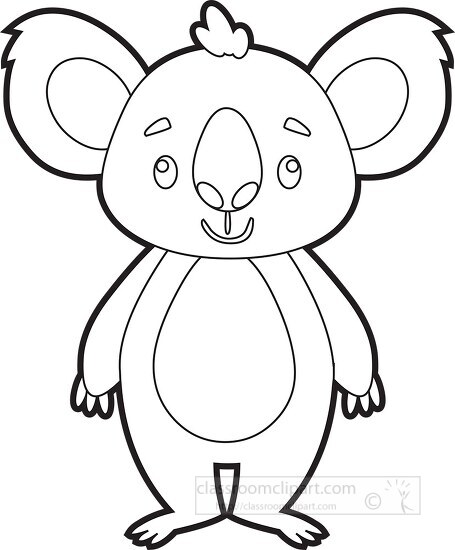 koala bear is standing upright and smiling black outline clip art