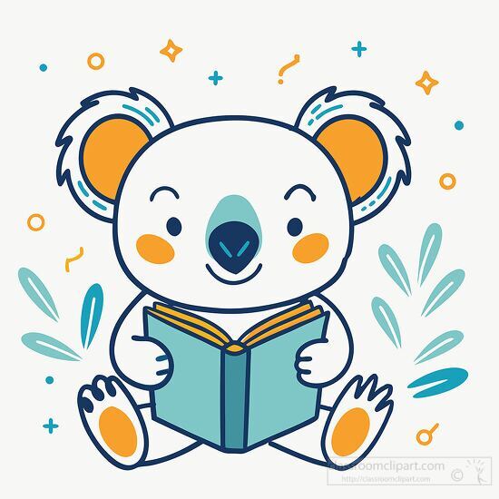 koala enjoying a book with playful leaves