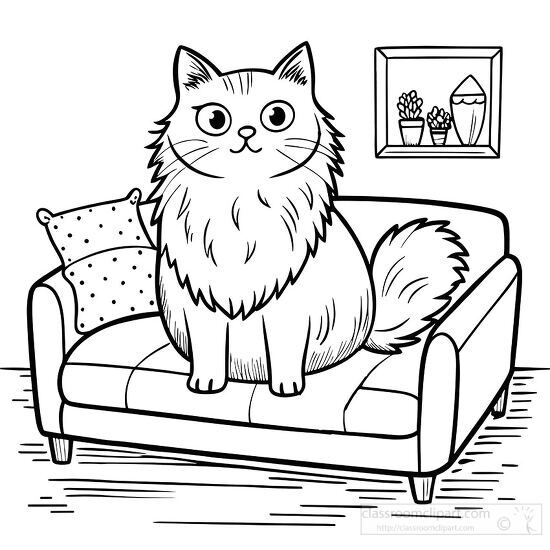 large fluffy cat sitting on a couch in a home