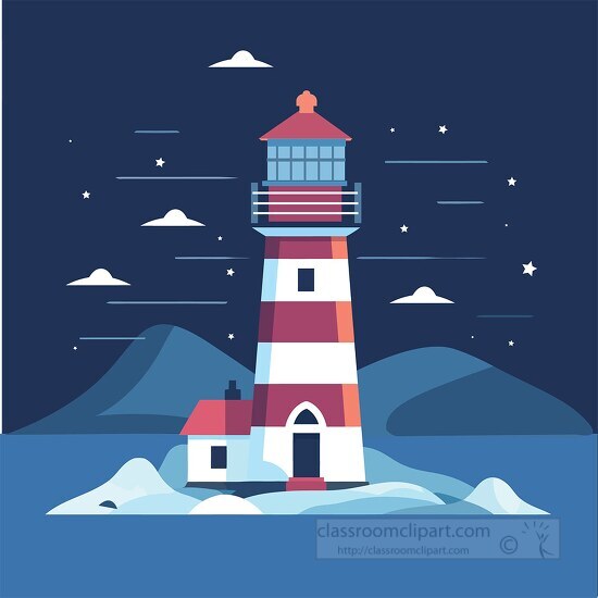 light house on rocky shore at night copy