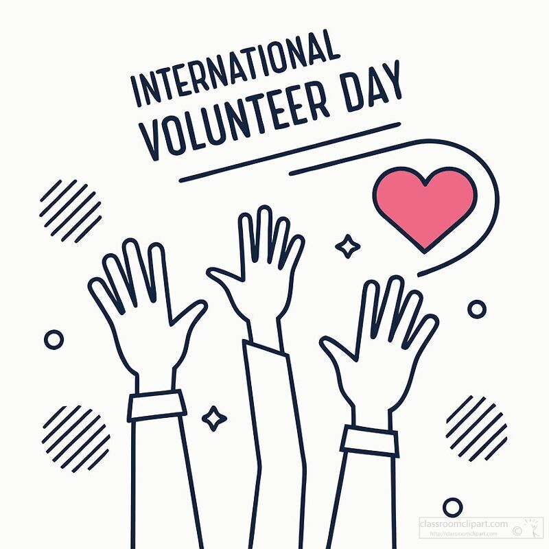 Line art of hands reaching up International Volunteer day