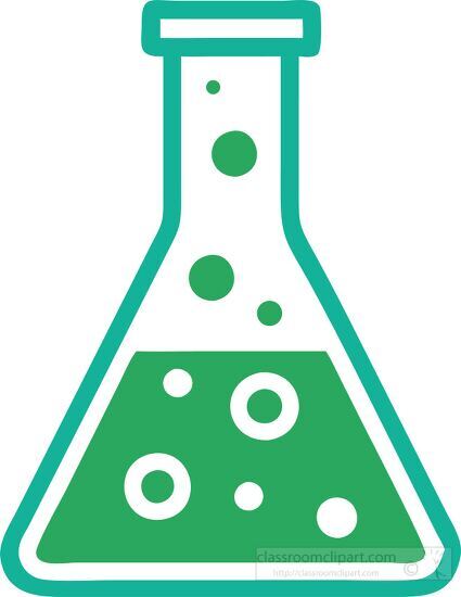 Line drawing of a beaker containing green liquid with bubbles