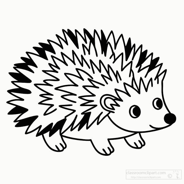 line drawing of a hedgehog with pointed quills