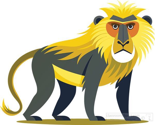 lion tailed macaque with golden fur stands on all fours looking forward clip art