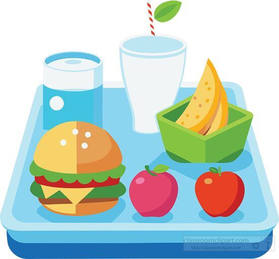 lunch tray with a burger drink fruit and chips