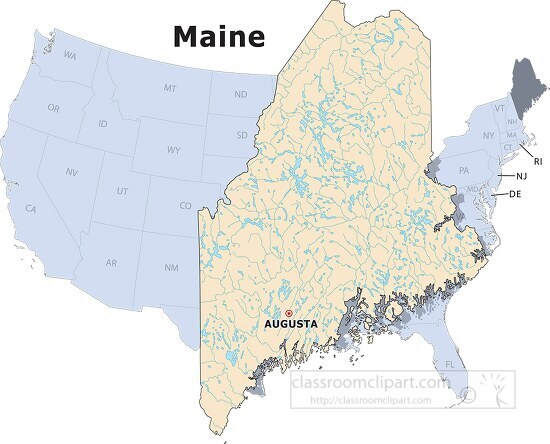 Maine state large usa map clipart