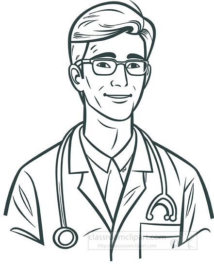 male Medical Doctor black outline clipart