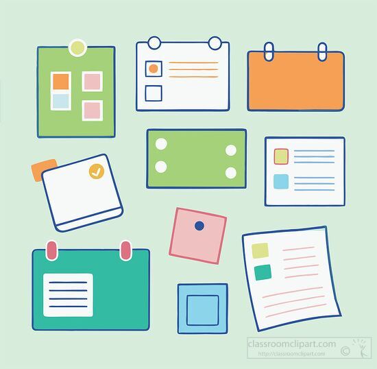 memo pads and sticky notes in different colors clipart