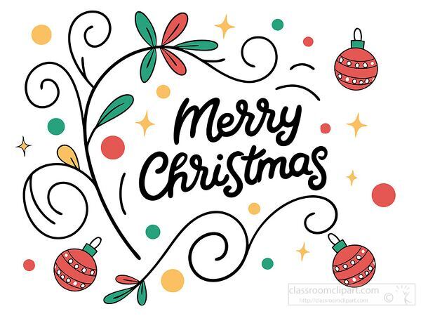 Merry Christmas message with swirling decorations