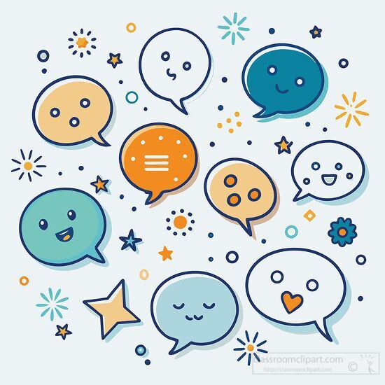 message text bubbles with faces and elements symbols