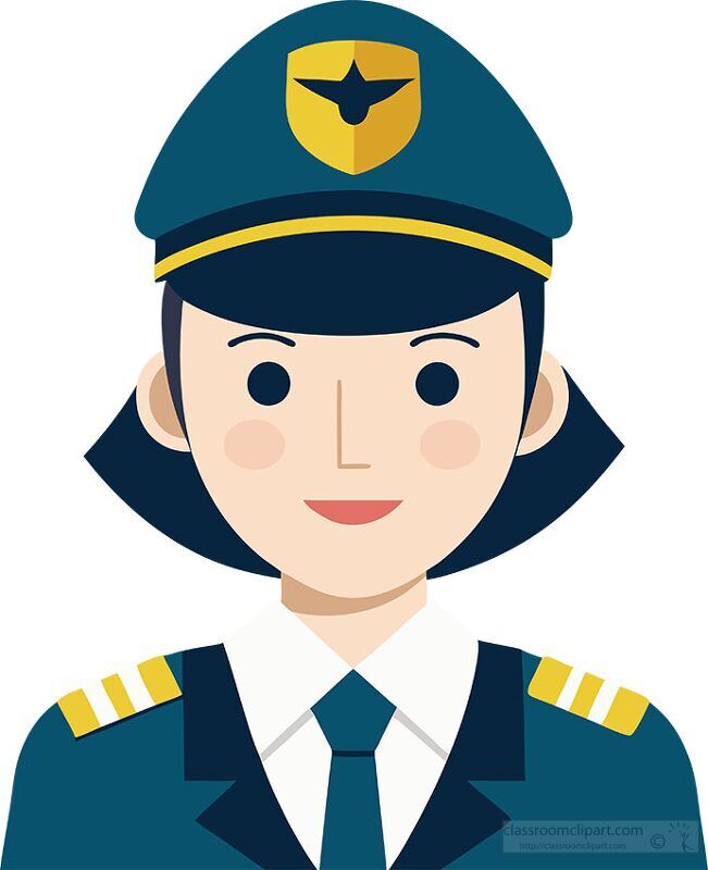 miling female pilot in a blue uniform and cap