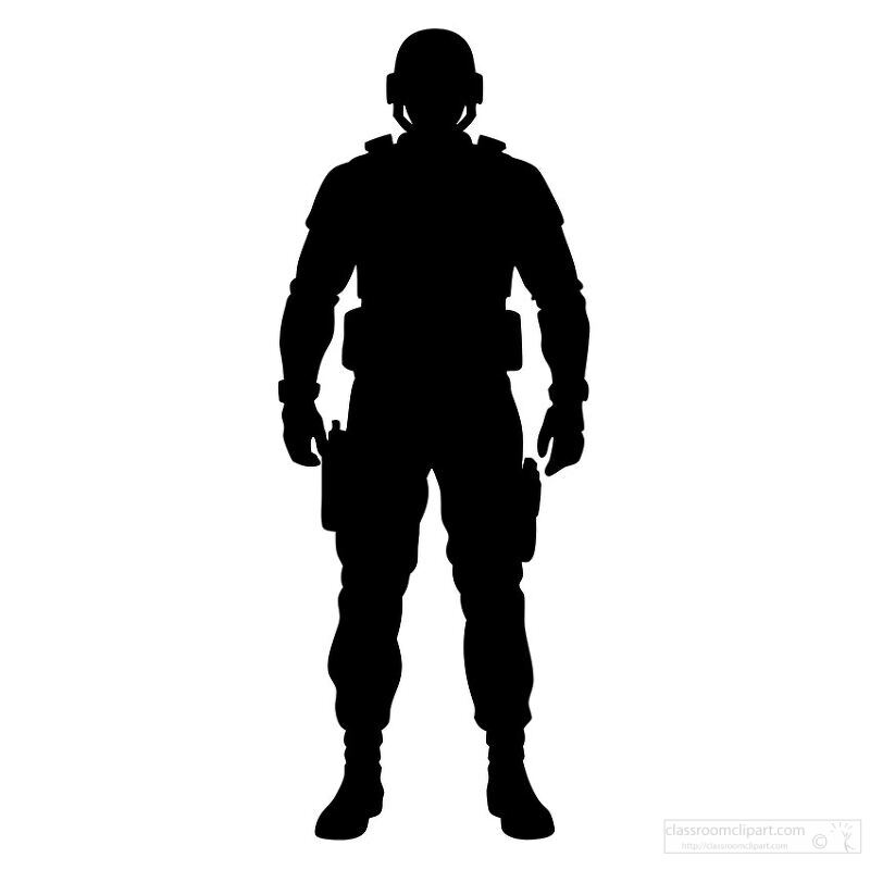 military figure in a black silhouette style