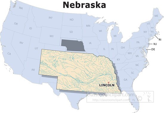 Nebraska state large usa map clipart