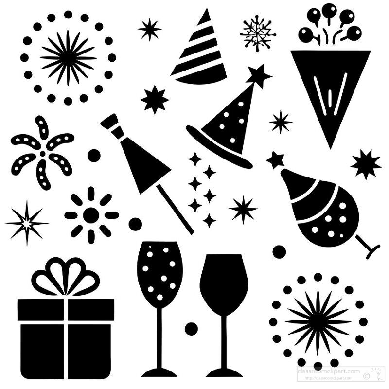 new year clipart with celebratory and decorative elements