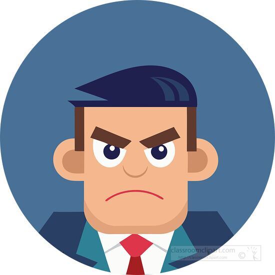 ngry businessman with dark blue hair and suit clipart