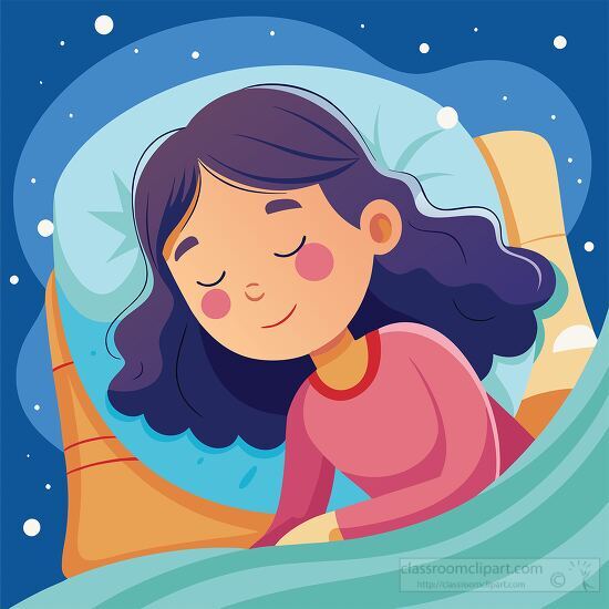 night scene shows a girl peacefully sleeping