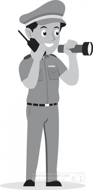 night security watchman holding walkie talkie gray color clipart