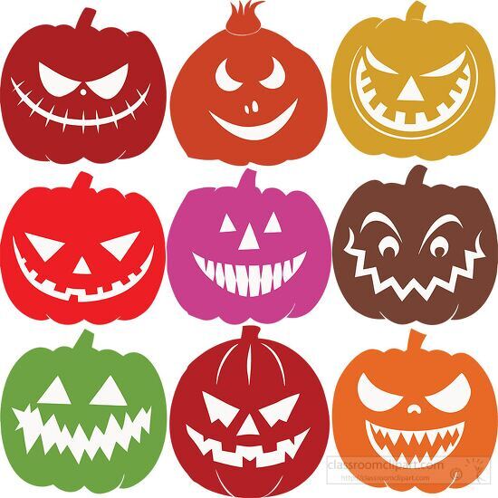 nine colorful silhouette pumpkins