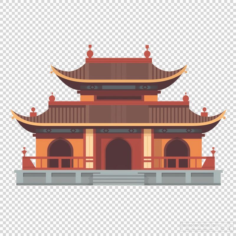 Old Chinese Temple in Flat Design Style