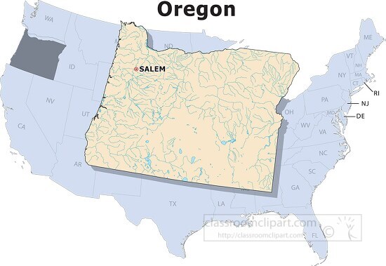 Oregon state large usa map clipart