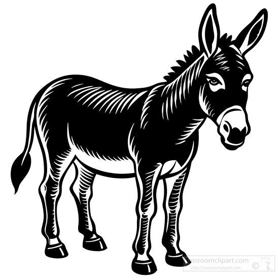 Outline drawing of a donkey with detailed fur