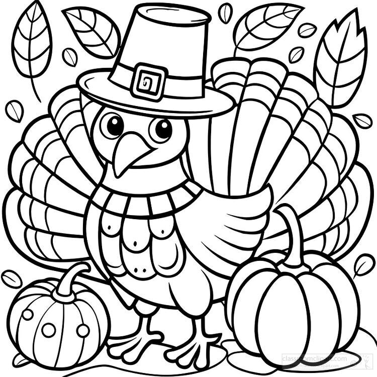 outlined coloring of turkey is ready to celebrate