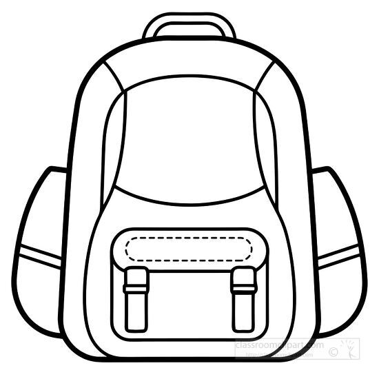 outlined drawing of a school backpack with a front pocket