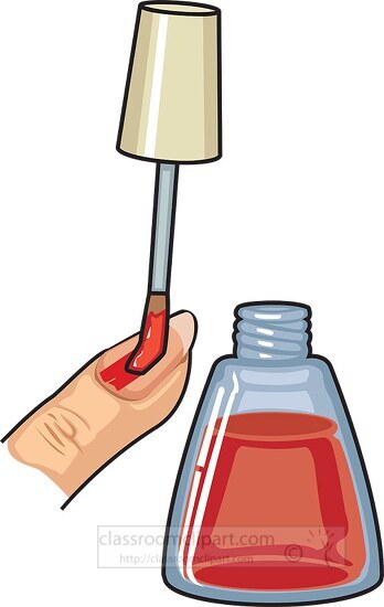 painting fingernail with red polish clipart