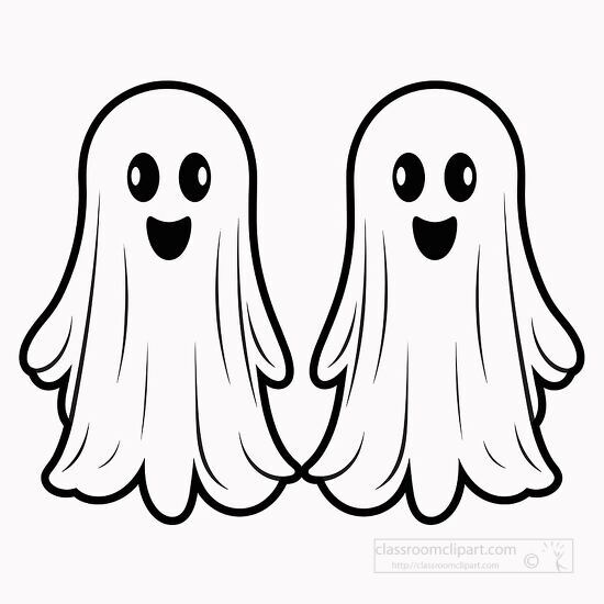 pair of cute ghosts with smiling faces