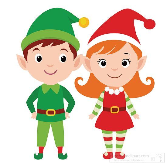 pair of happy Christmas elves a boy and a girl dressed in green 